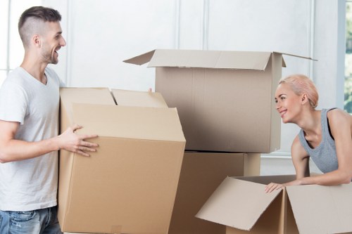 Packed boxes and furniture prepared for long-term storage