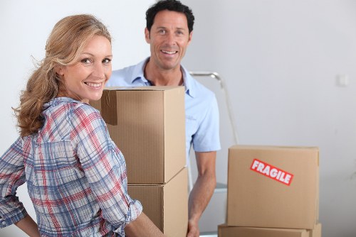 Household moving boxes and furniture prepared for removals in Selsdon
